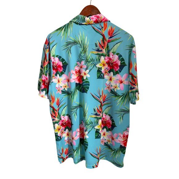 Bad Birdie Mens XL Hawaiian Floral Polo Shirt Tropical Short Sleeve Polyester - Picture 5 of 8